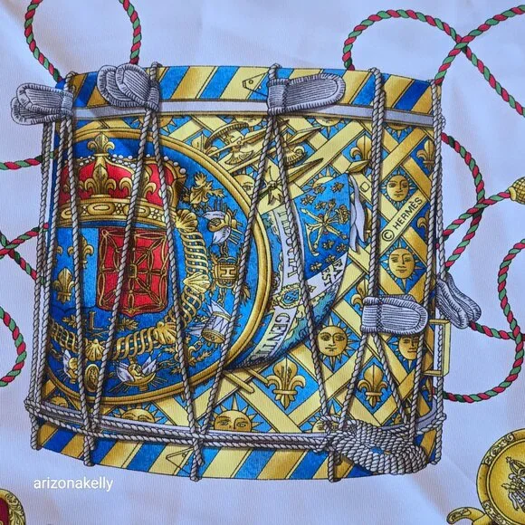 Hermès 'Les Tambours' Silk Scarf Red
